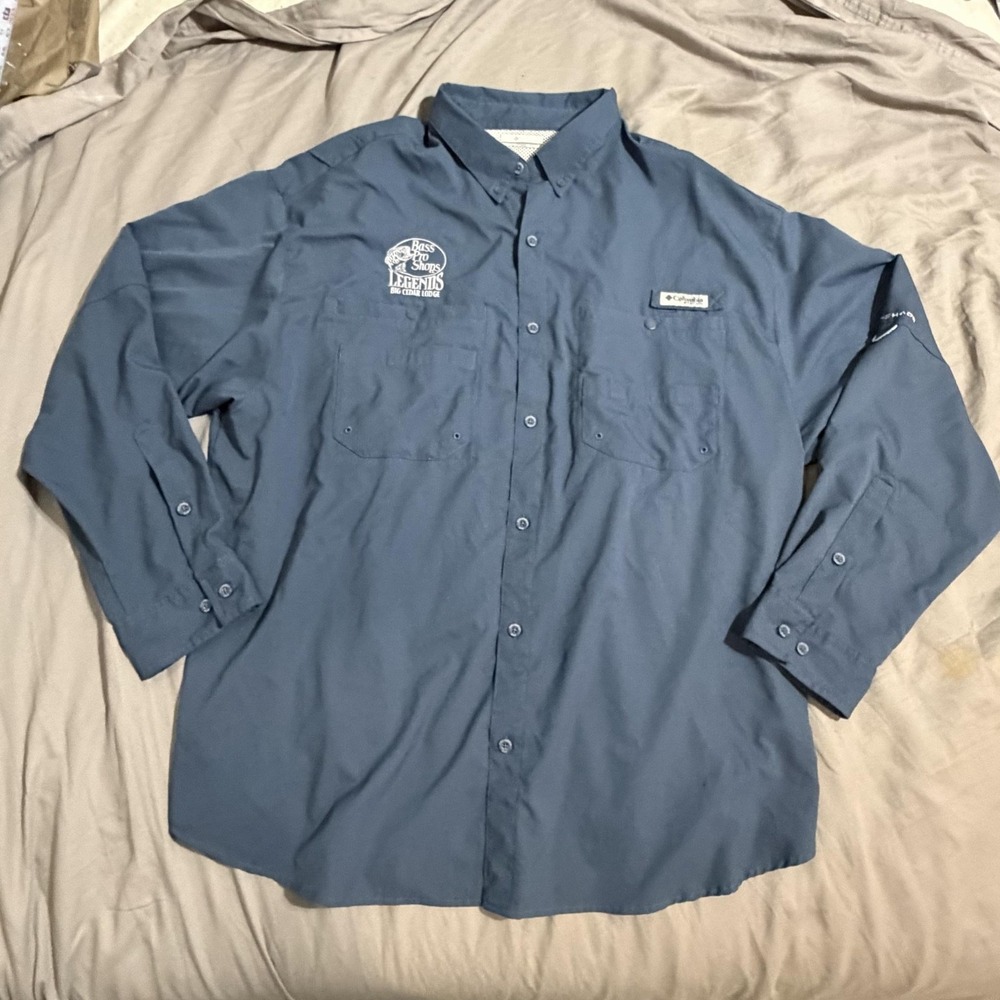 Columbia Shirt Mens 2XL Blue Long Sleeve PFG Omni-Shade Bass Pro Shops Fishing